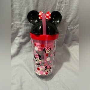 NEW Walt Disney Parks Minnie Mouse‎ Ears Snack Tumbler Sipper Cup w/ Straw